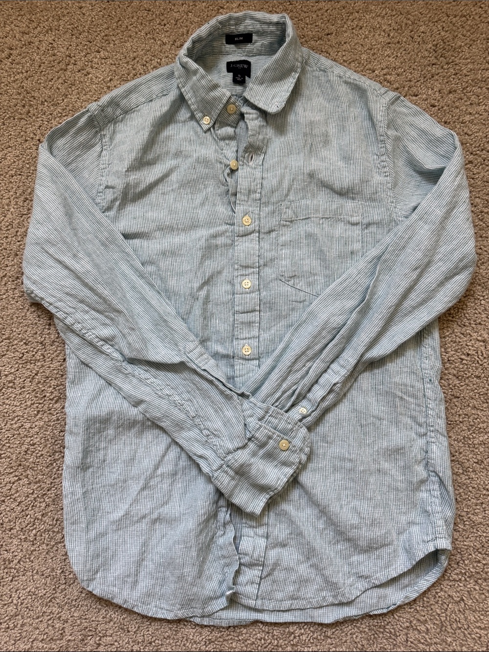 J. Crew Pale Blue Pinstripe Linen Button-Down Slim Fit Shirt